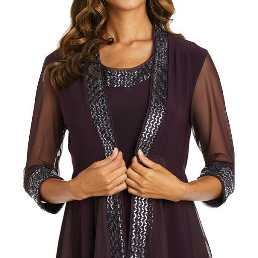 アールアンドエムリチャーズ レディース ワンピース トップス Embellished Chevron-Trim Dress & Jacket Plum アールアンドエムリチャーズ レディース ワンピース トップス Embellished Chevron-Trim Dress & Jacket Plum