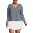 ランズエンド レディース カットソー トップス Plus Size Power Performance Long Sleeve Top Deep sea/white pinstripe(4)