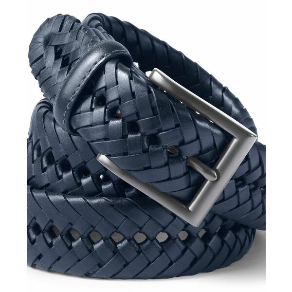 ランズエンド メンズ ベルト アクセサリー Big & Tall Leather Braid Belt Deep sea navy