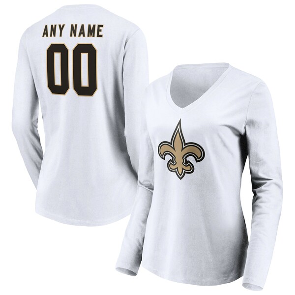 ファナティクス レディース Tシャツ トップス New Orleans Saints Fanatics Branded Women 039 s Team Authentic Logo Personalized Name Number VNeck Long Sleeve TShirt White