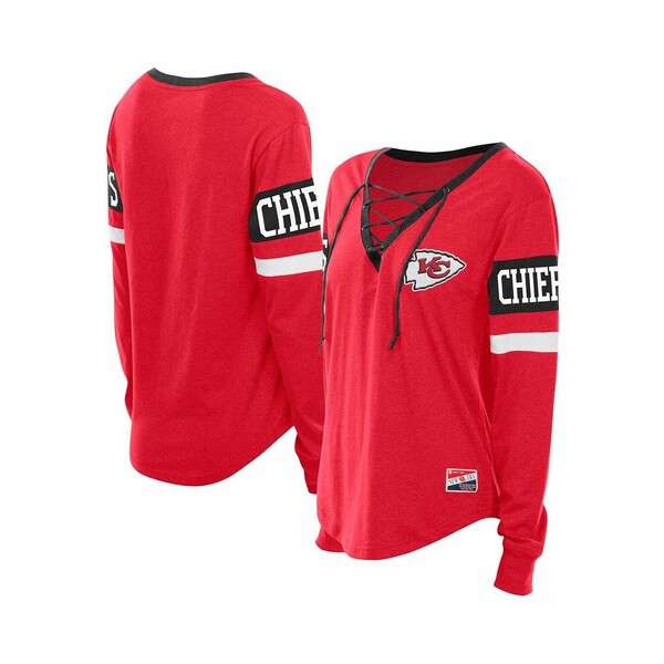 ニューエラ レディース カットソー トップス Women's Red Kansas City Chiefs Throwback Lace-Up Long-Sleeve T-Shirt Red