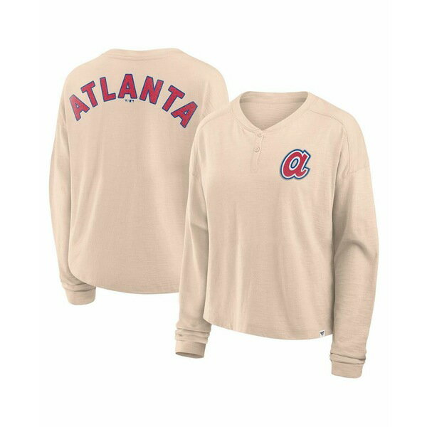 ファナティクス レディース カットソー トップス Women's Tan Atlanta Braves Oversized Stadium Slub ..