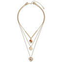 ラッキーブランド レディース ネックレス・チョーカー・ペンダントトップ アクセサリー Gold-Tone Pressed Flower Charm Three-Row Layer Necklace, 22