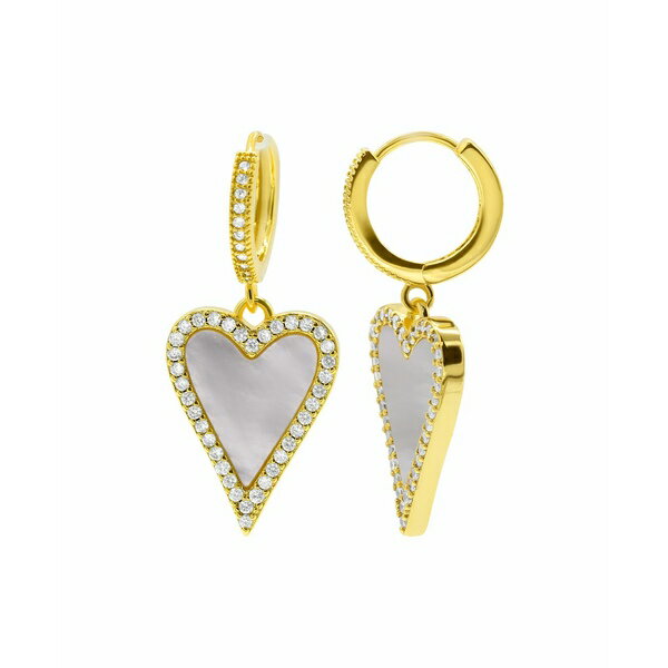 ɥ˥ ǥ ԥ ꡼ 14K Gold-Plated White Mother-of-Pearl Crystal Halo Heart Drop Huggie Earrings White