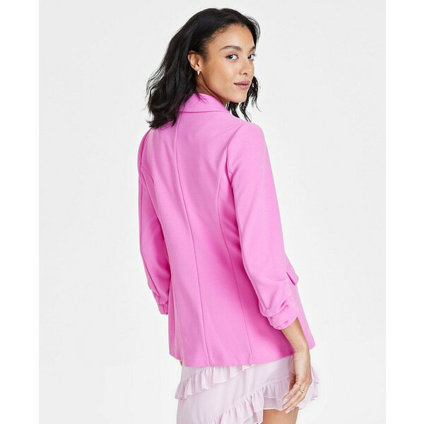 С꡼ ǥ 㥱åȡ֥륾  Women's Notch-Lapel Ruched-Sleeve Open-Front Blazer, Created for Macy's Wild Pink