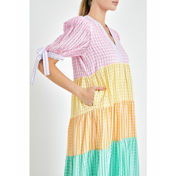 イングリッシュファクトリー レディース ワンピース トップス Women's Color block Bow Tie Sleeve Maxi Dress Open Miscellaneous