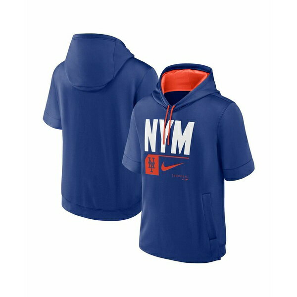 ナイキ メンズ パーカー・スウェットシャツ アウター Men's Royal New York Mets Tri Code Lockup Short Sleeve Pullover Hoodie Royal, Orange
