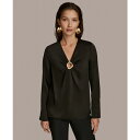 ダナ キャラン ニューヨーク レディース カットソー トップス Women's V-Neck O-Ring Long-Sleeve Top Black