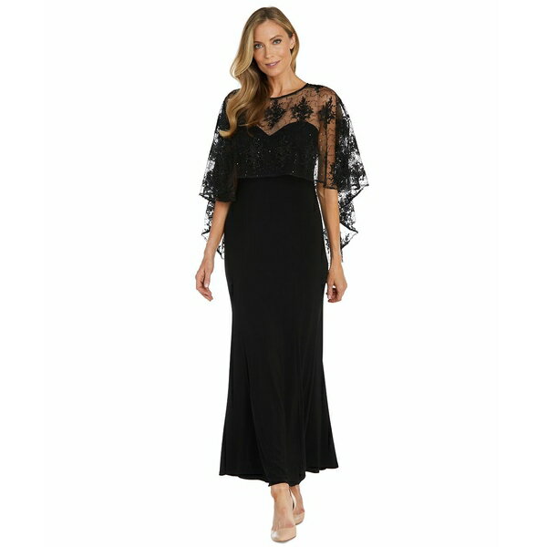 アールアンドエムリチャーズ レディース ワンピース トップス Women's Embellished-Capelet Gown Black/Taupe