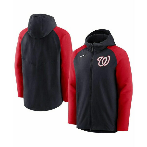ナイキ メンズ ジャケット&ブルゾン アウター Men's Navy, Red Washington Nationals Authentic Collection Full-Zip Hoodie Performance Jacket Navy, Red