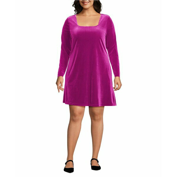 󥺥 ǥ ԡ ȥåץ Plus Size Knit Velvet Square Neck Dress Vivid ...