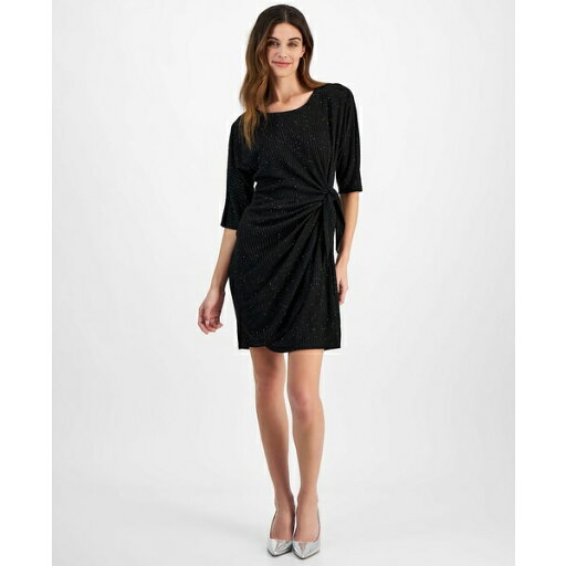 ロビービー レディース ワンピース トップス Petite Glitter Side-Knot Dress Black Silver ロビービー レディース ワンピース トップス Petite Glitter Side-Knot Dress Black Silver