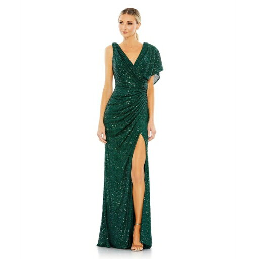 マックダガル レディース ワンピース トップス Women's Sequined Asymmetrical Draped Trumpet Gown Emerald マックダガル レディース ワンピース トップス Women's Sequined Asymmetrical Draped Trumpet Gown Emerald