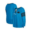 ニューエラ レディース Tシャツ トップス Women's Blue Carolina Panthers Plus Size Lace-Up Notch Neck Long Sleeve T-shirt Blue