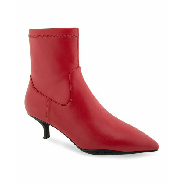 エアロソールズ レディース ブーツ シューズ Women's Lasko Kitten Heel Booties Red Stretch Smooth Faux Leather-Polyurethane