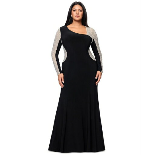 エスケープ レディース ワンピース トップス Plus Size Two-Tone One-Shoulder Asymmetric Gown Black/Nude/Silver エスケープ レディース ワンピース トップス Plus Size Two-Tone One-Shoulder Asymmetric Gown Black/Nude/Silver