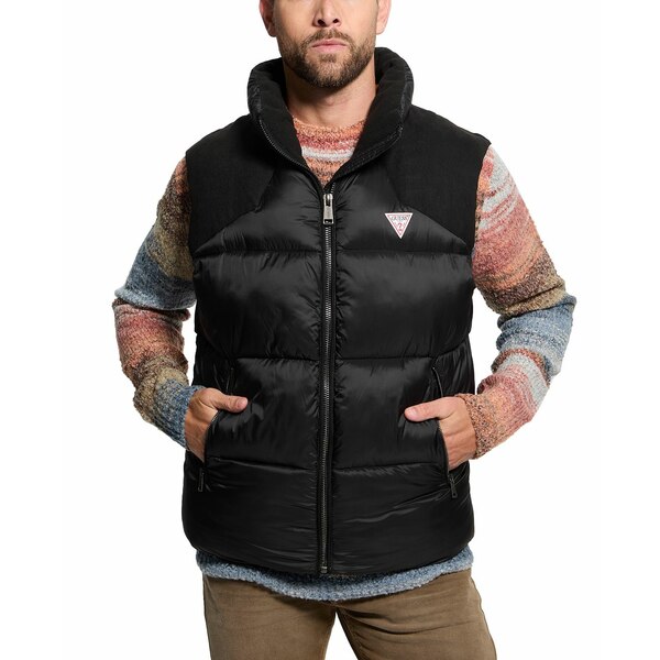   㥱åȡ֥륾  Men's Fabric Block Puffer Vest Jet Black