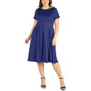 24セブンコンフォート レディース ワンピース トップス Plus Size Short Sleeve Midi Dress with Pockets Navy