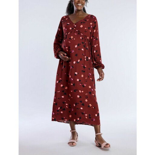 マザーフッドマタニティ レディース ワンピース トップス Women's Smocked Square Neck Long Sleeve Babydoll Maternity Top - Motherhood Maternity Brick floral マザーフッドマタニティ レディース ワンピース トップス Women's Smocked Square Neck Long Sleeve Babydoll Maternity Top - Motherhood Maternity Brick floral