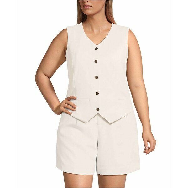 ランズエンド レディース ジャケット&ブルゾン アウター Plus Size Crepe Button Front Vest Warm ivory