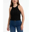 ベベ レディース カットソー トップス Women's Scallop Hem Pointelle Sweater Halter Top Black(4)