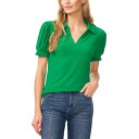 セセ レディース カットソー トップス Women's Collared Split Neck Short Sleeve Knit Top Lush Green