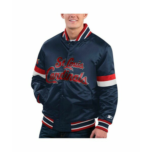楽天astyスターター メンズ ジャケット＆ブルゾン アウター Men's Navy Distressed St. Louis Cardinals Home Game Satin Full-Snap Varsity Jacket Navy