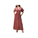 キヨナ レディース ワンピース トップス Women's Verona V-Neck Velvet Evening Gown with Pockets Mauve rose
