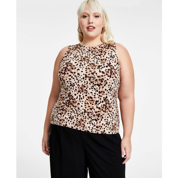 バースリー レディース カットソー トップス Trendy Plus Size Cheetah-Print Sleeveless Jersey Crewneck Top, Created for Macy's Carly Chee