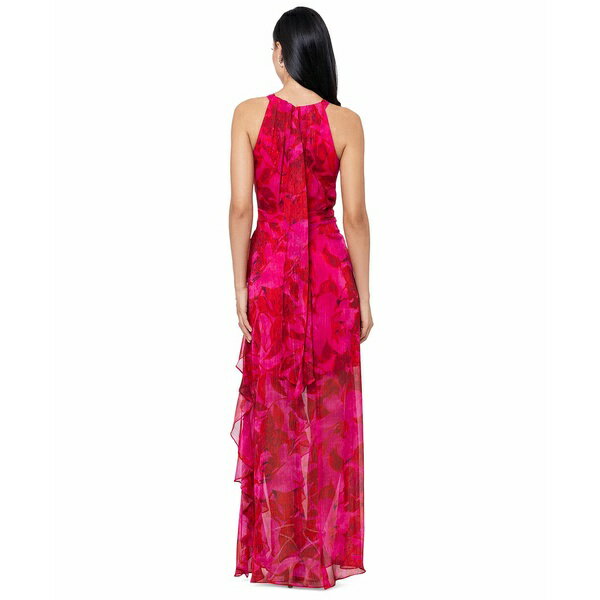 楽天astyベッツィ アンド アダム レディース ワンピース トップス Women's Printed Ruffled Halter Gown Fushcia/Poppy