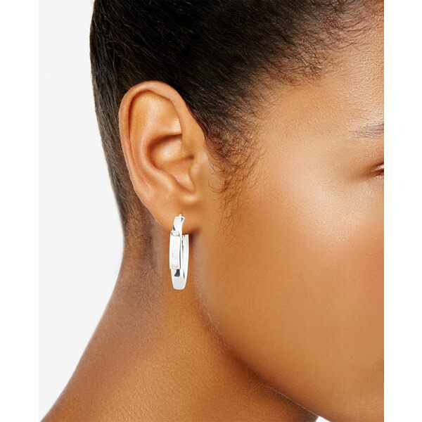 ラルフローレン レディース ピアス＆イヤリング アクセサリー Sterling Silver Medium Crystal Logo Hoop Earrings, 1.2