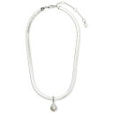 ラッキーブランド レディース ネックレス・チョーカー・ペンダントトップ アクセサリー Silver-Tone Freshwater Pearl Herringbone Pendant Necklace, 15-1/4