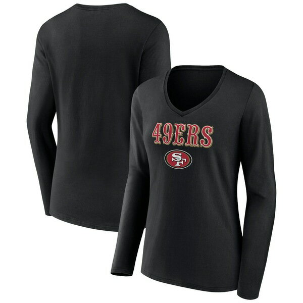 եʥƥ ǥ T ȥåץ San Francisco 49ers Fanatics Branded Women's Logo Team Lockup Long Sleeve VNeck TShirt Black