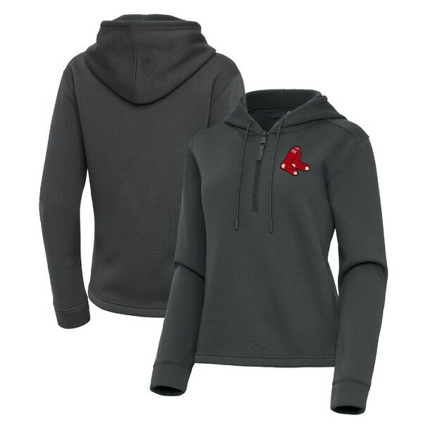 アンティグア レディース パーカー・スウェットシャツ アウター Boston Red Sox Antigua Women's Contemporary QuarterZip Hoodie Pewter