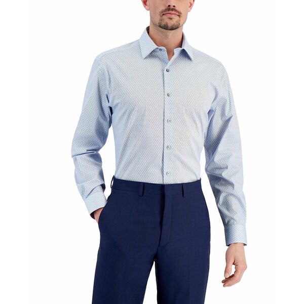 At@j Y Vc gbvX Men's Regular Fit Stain Resistant Honeycomb Dress Shirt, Created for Macy's Blue White