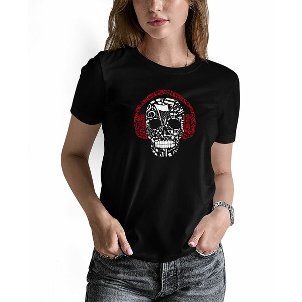 エルエーポップアート レディース カットソー トップス Women's Music Notes Skull Word Art T-shirt B..