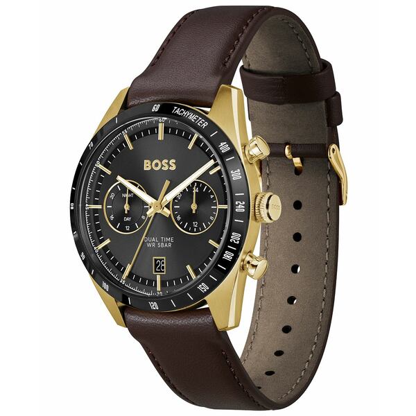 ヒューゴボス メンズ 腕時計 アクセサリー Men's Tourmaster Quartz Multifunction Brown Calfskin Watch, 41mm Brown