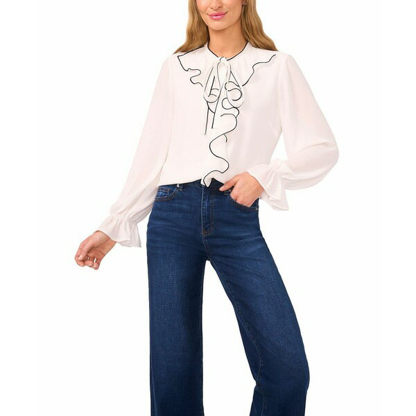 セセ レディース カットソー トップス Women's Button-Down Ruffle Top New Ivory(4)