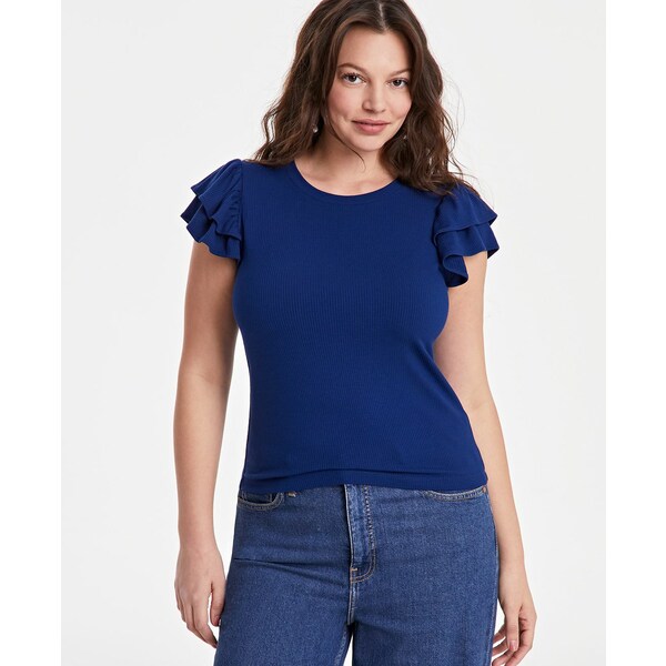 オン サーティフォース レディース カットソー トップス Flutter-Sleeve Top, Created for Macy's, XXS-4X Blazing Navy(4)