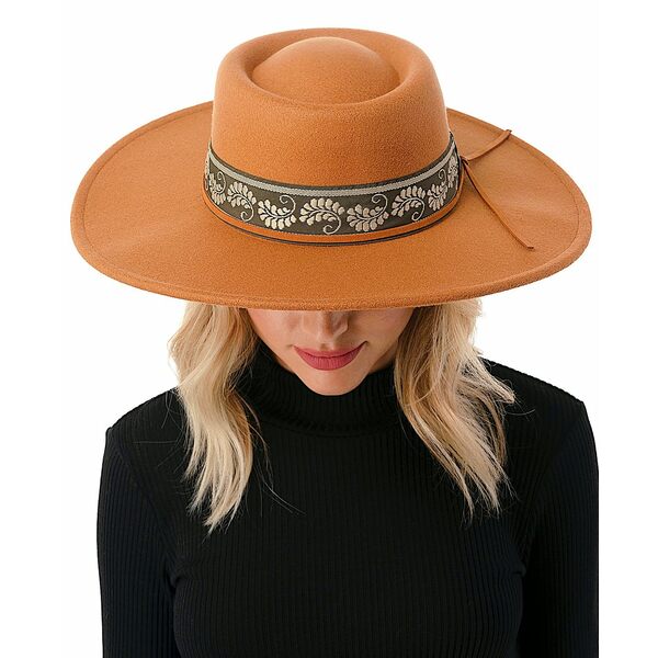 マーカスアドレール レディース 帽子 アクセサリー Women's Wool Blend Felt Hat with Paisley Print Band Tobacco