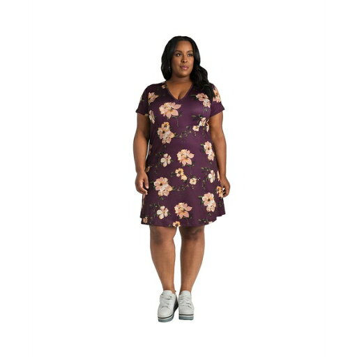 ポエティックジャスティス レディース ワンピース トップス Plus Size Floral Skater Mini Dress Purple floral ポエティックジャスティス レディース ワンピース トップス Plus Size Floral Skater Mini Dress Purple floral
