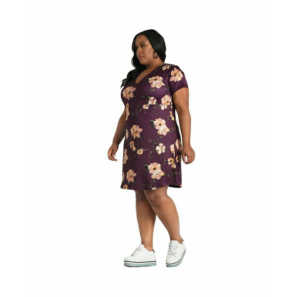 ポエティックジャスティス レディース ワンピース トップス Plus Size Floral Skater Mini Dress Purple floral