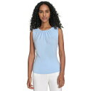 カルバンクライン レディース カットソー トップス Women's Pleated-Neck Sleeveless Top Light Sky(4)