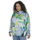 カールラガーフェルド レディース カットソー トップス Plus Size Geometric Print Blouse Flore Green Chambray Multi(4)