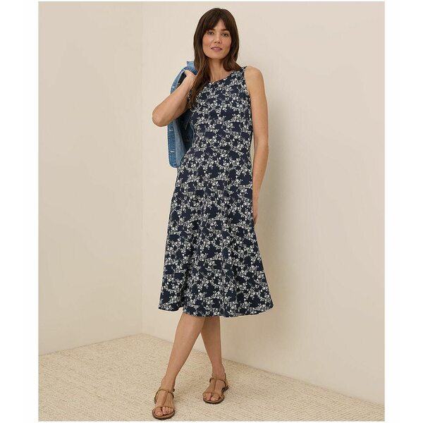 パクト レディース ワンピース トップス Women's Organic Cotton Fit & Flare Keyhole Back Dress Bouquet blooms midnight blue