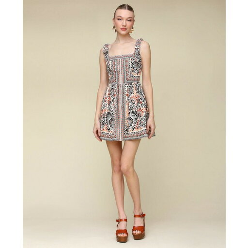 アベックレフィレ レディース ワンピース トップス Women's Printed Linen-Blend Bow-Strap Mini Dress Casablanca Tile アベックレフィレ レディース ワンピース トップス Women's Printed Linen-Blend Bow-Strap Mini Dress Casablanca Tile