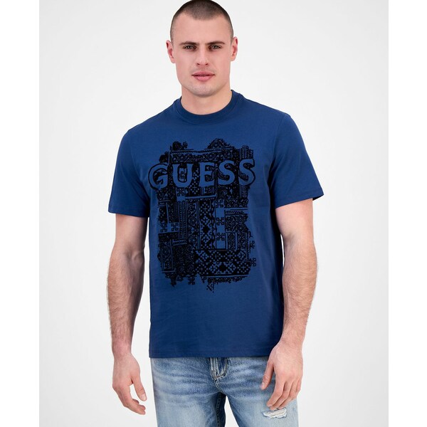ゲス メンズ シャツ トップス Men's Short Sleeve Flock Box Crewneck T-Shirt Endless Blue