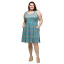 24セブンコンフォート レディース ワンピース トップス Plus Size Sleeveless Pleated Knee Length Pocket Dress Blue Multi