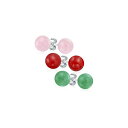 ブリング レディース ピアス&イヤリング アクセサリー Set of 3 8MM Natural Pink Quartz Red Carnelian Green...