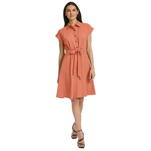 カルバンクライン レディース ワンピース トップス Women's Belted Cap-Sleeve Shirtdress Melon カルバンクライン レディース ワンピース トップス Women's Belted Cap-Sleeve Shirtdress Melon